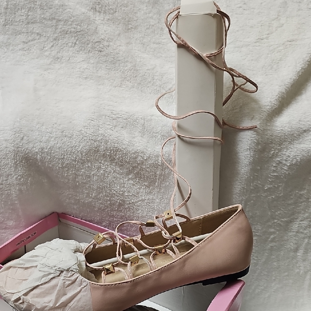 Nwt Pink Lace-Up Ballet Flats
